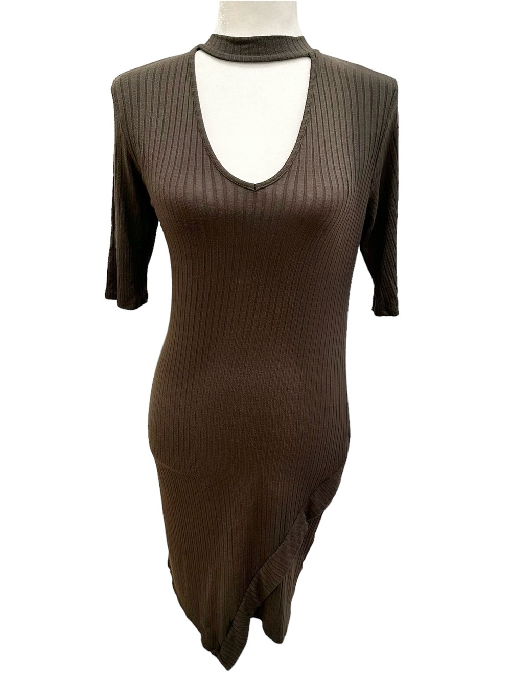 Army Green Ribbed Dress Size M